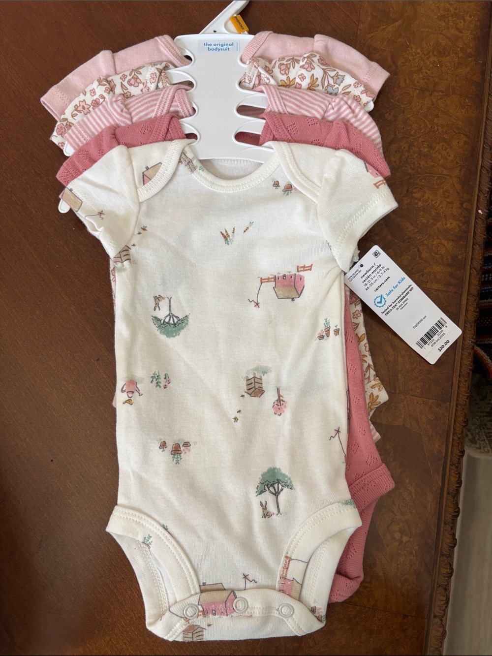 Carter's Girls 5-Pack Short-Sleeve Onesies in Cream and Pink Tones